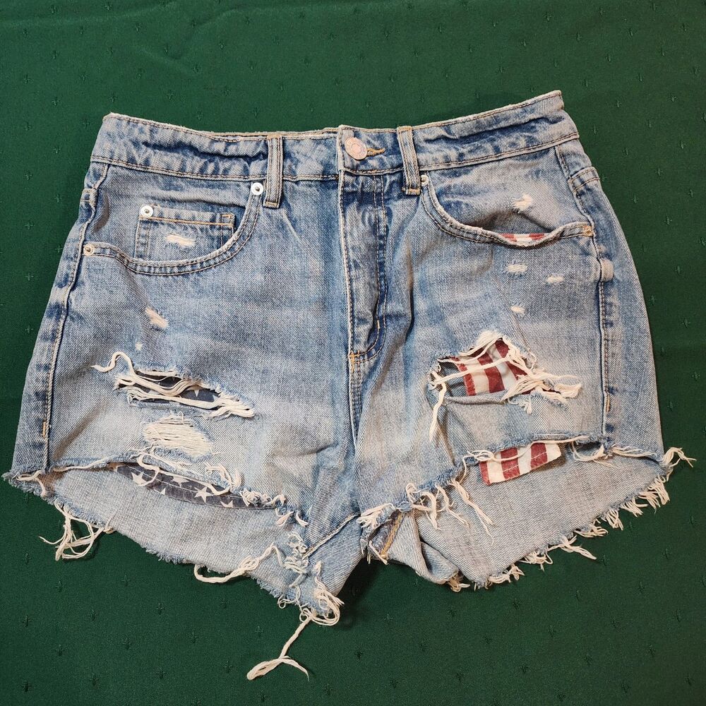 Garage Denim Shorts With Distressing w/ Stars and Stripes American Flag Size 05